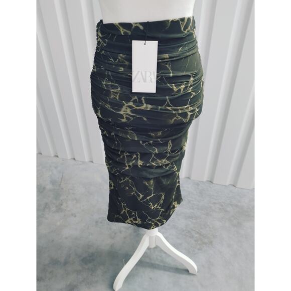 Zara Bodycon Mini Dress Midi Skirt Green Marble Mesh XS NWT - Picture 5 of 7